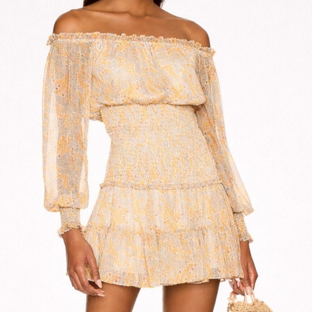 LIKELY Indica Metallic Lurex Ruffle Off Shoulder Mini Dress Womens Sz 10